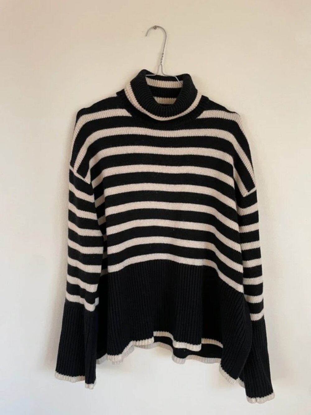 Toteme Striped Turtleneck Wool Knit Sweater Black White Women's Size XS